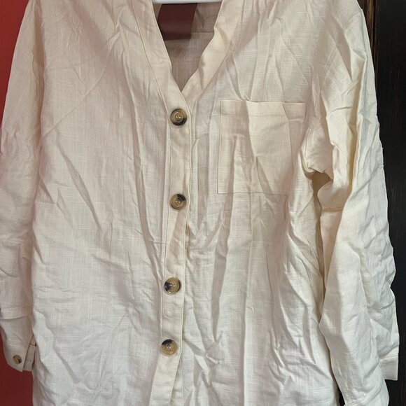 Merryfun Womens Cream Linen Long-Sleeved Blouse - Picture 5 of 5